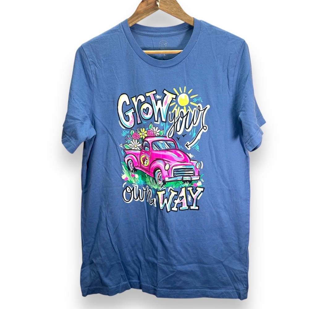 Buc-cees Blue Floral Grow Your Own Way Cotton Tshirt Size Large